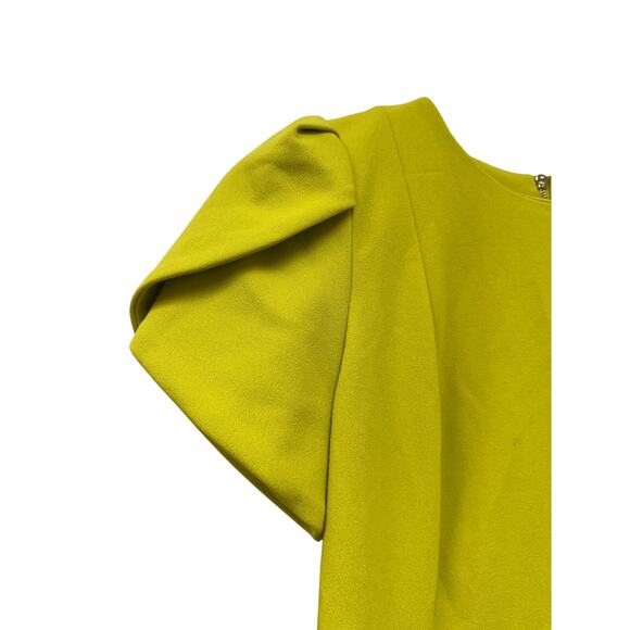 Calvin Klein Size 6 Yellow Tulip Sleeve Crepe Work Cocktail Sheath Knee Dress - Picture 4 of 16